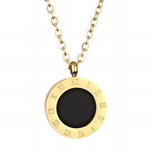 18K Gold Plated Women's Reversible Roman Numeral Pendant Necklace Mother Pearl